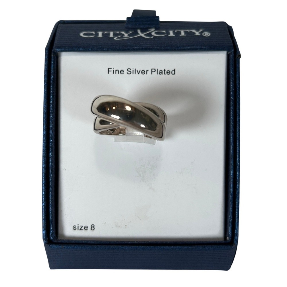 City by City Fine Silver Plated Criss Cross X Ring Size 8 New NWT